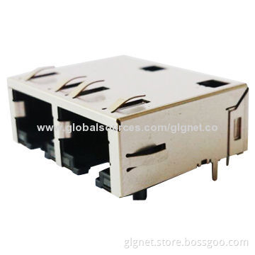 RJ45 1X2 Tab Down Through-hole 1,000Base-T W/O LED Connector with Transformer